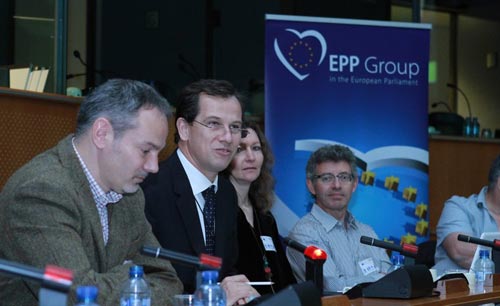 Gergely Rodics (PH), Csaba Sogor MEP, Rebecca Barrett (N Pennines AONB), Guy Beaufoy (EFNCP) and Gwyn Jones (EFNCP)